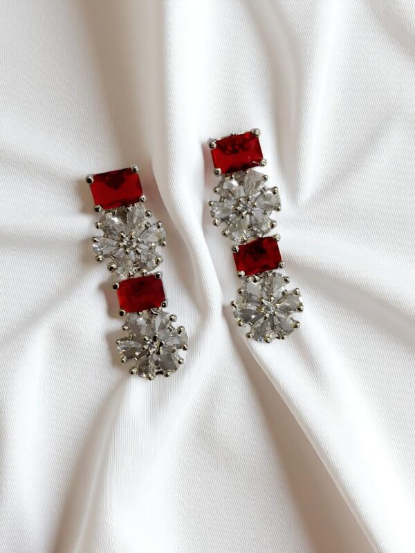 Red & White Ad Stone Necklace with Earring Set - Image 3