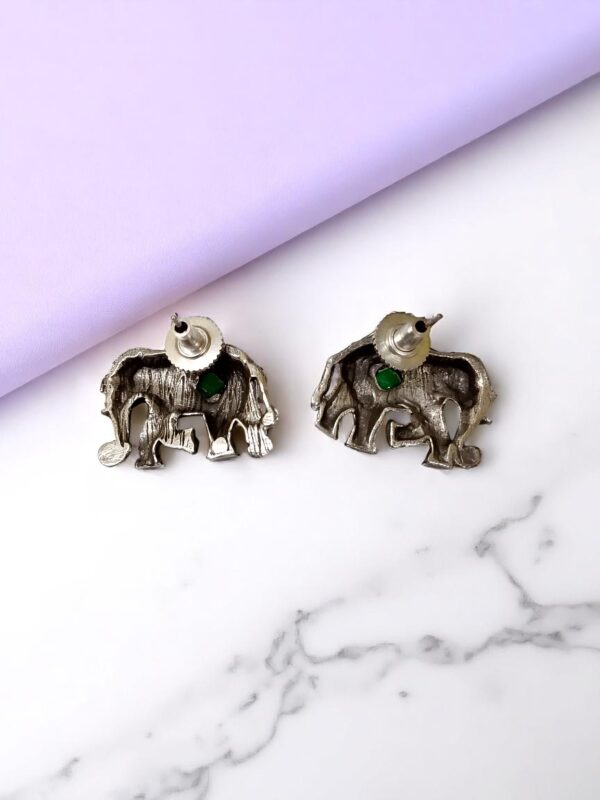 Oxidised Elephant Motif Stud Earrings - Image 2