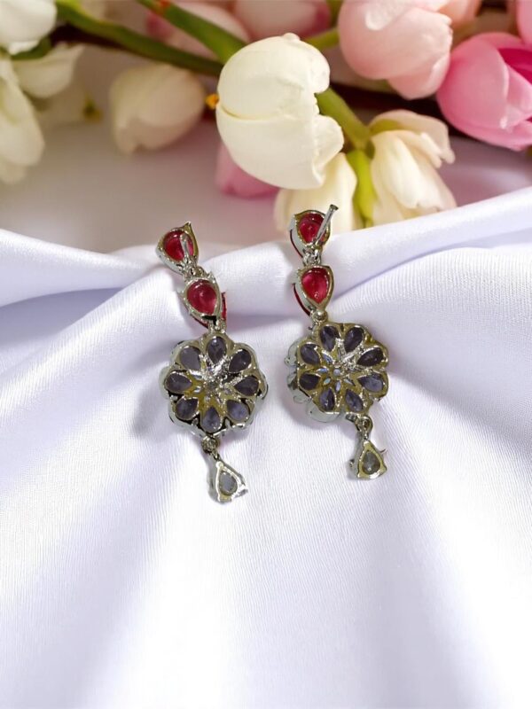 Red & Purple Dual Color Flower Stone Earring Pair - Image 2