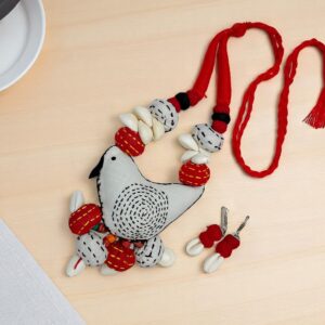 Colorful Handcrafted Fabric Bird Necklace & Earring Set