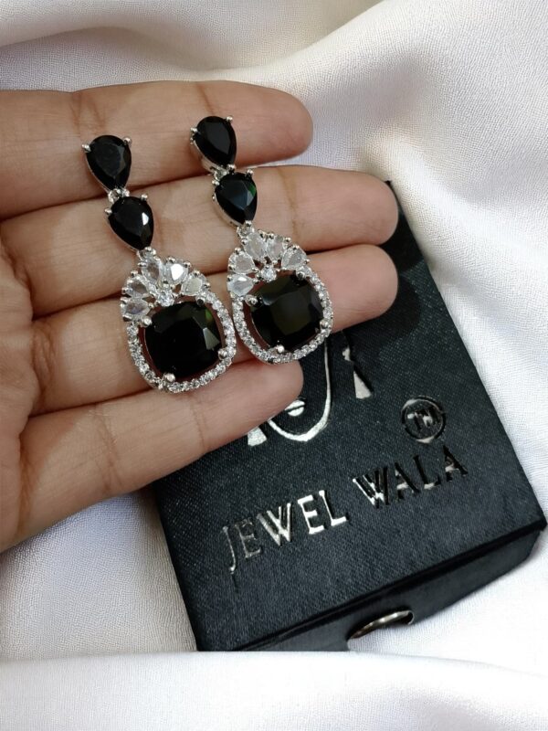 Black Classic Teardrop American Diamond Earrings - Image 3