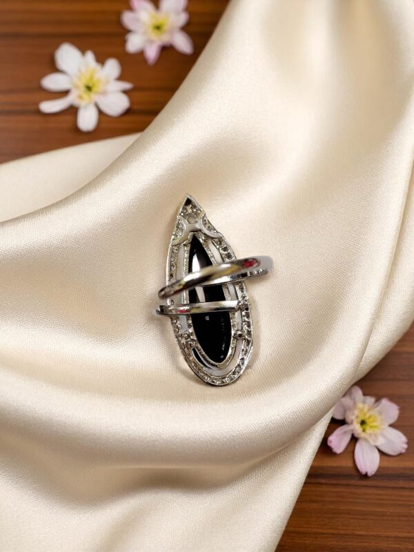 Elegant Black Teardrop AD Stone Finger Ring - Image 2