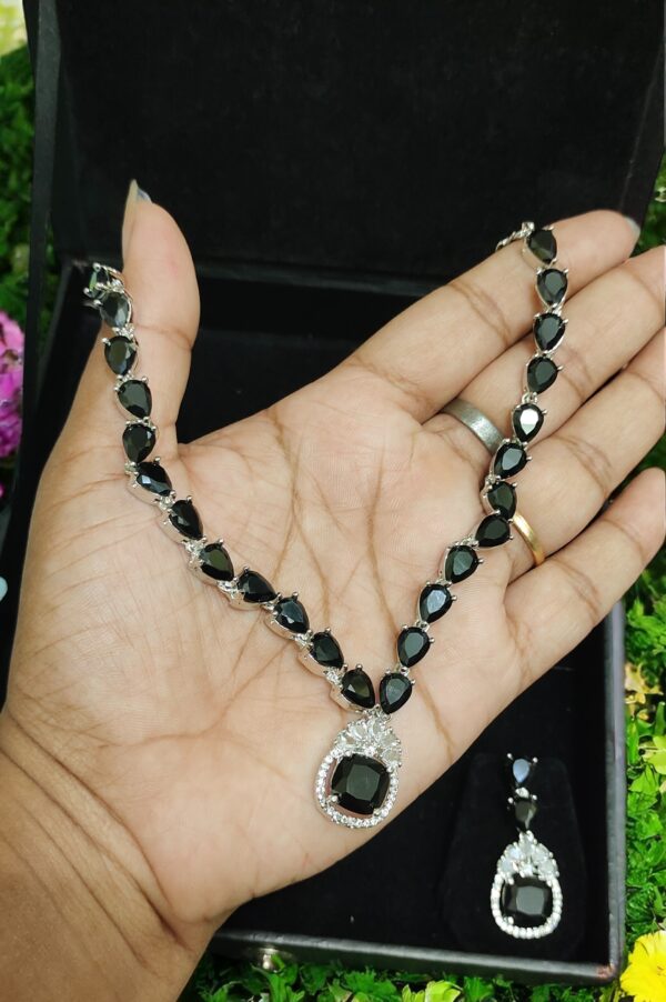 Radiant Black American Diamond Necklace Set - Image 3