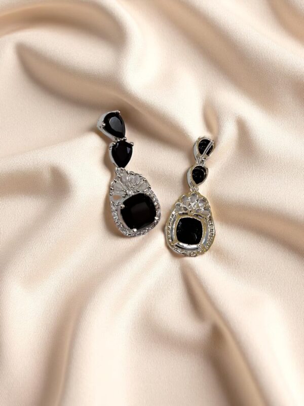 Black Classic Teardrop American Diamond Earrings - Image 2