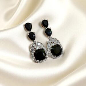 Black Classic Teardrop American Diamond Earrings
