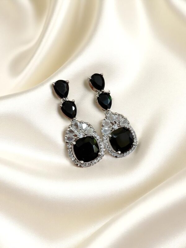Black Classic Teardrop American Diamond Earrings