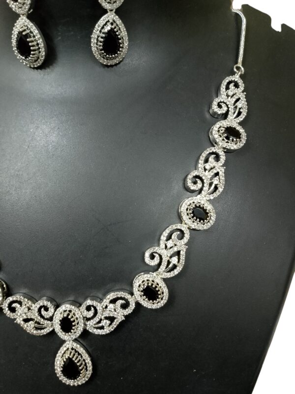 Black AD Stone Necklace With Earring Pair - Image 2