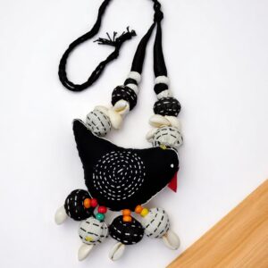 Colorful Handcrafted Fabric Black Bird Necklace & Earring Set