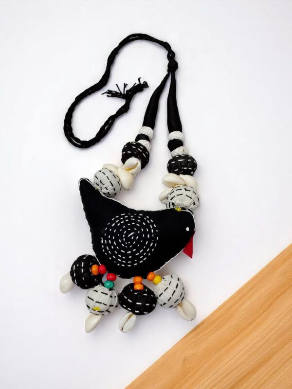 Colorful Handcrafted Fabric Black Bird Necklace & Earring Set