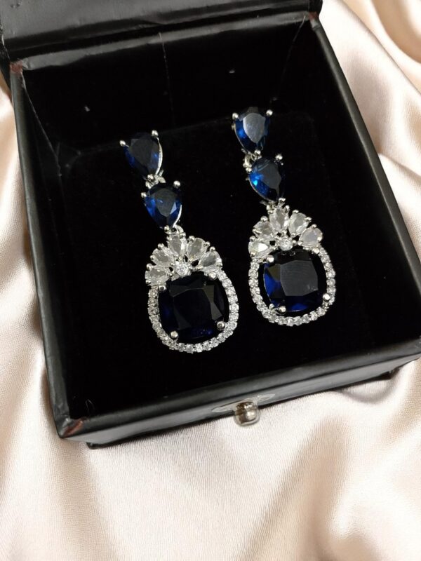 Blue Classic Teardrop American Diamond Earrings - Image 3