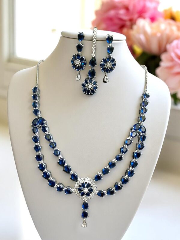 American Diamond Jewelry Set – Necklace, Earrings, Finger Ring & Maang Tikka
