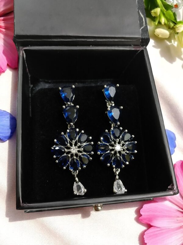 Blue Flower Stone Earring Pair - Image 3