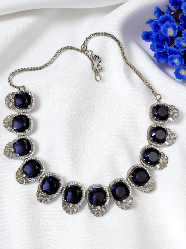 Blue Ad Stone Necklace With Earring Pair - Image 2