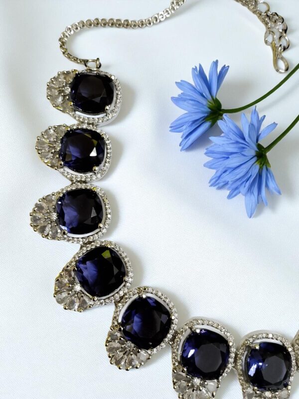 Blue Ad Stone Necklace With Earring Pair - Image 3