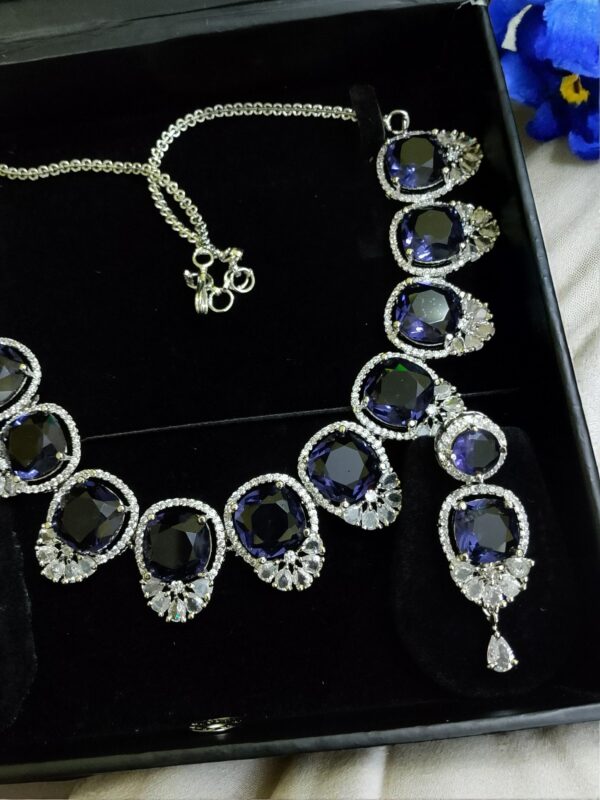 Blue Ad Stone Necklace With Earring Pair - Image 4