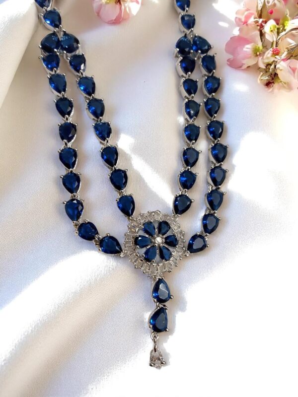 American Diamond Jewelry Set – Necklace, Earrings, Finger Ring & Maang Tikka - Image 4