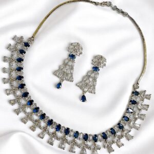 Luxury Blue AD Necklace, Earrings & Ring Set