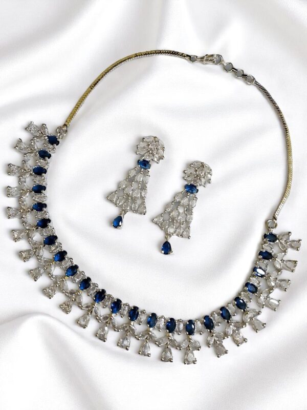 Luxury Blue AD Necklace, Earrings & Ring Set