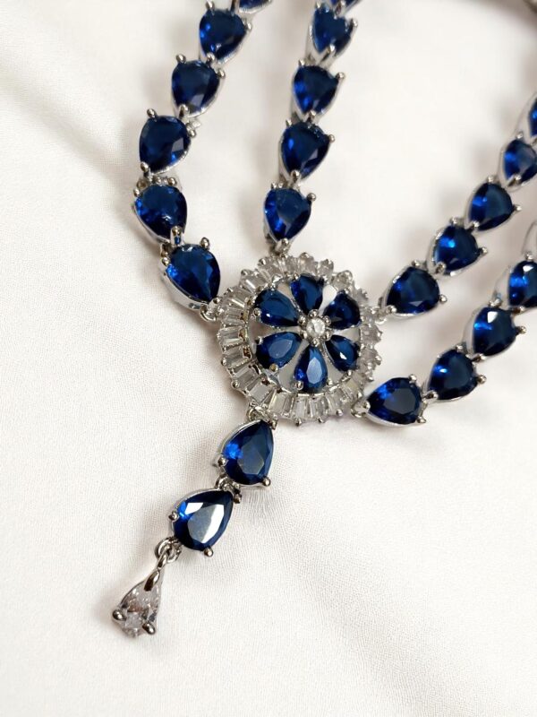 American Diamond Jewelry Set – Necklace, Earrings, Finger Ring & Maang Tikka - Image 3