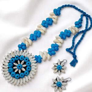 Blue & White Handmade Real Sea Shells Necklace With Earring