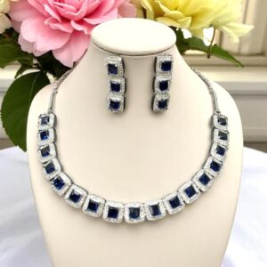 Elegant Blue AD Stone Necklace & Earring Set