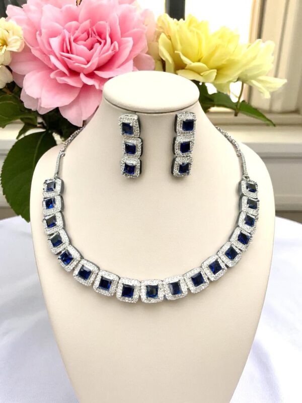 Elegant Blue AD Stone Necklace & Earring Set
