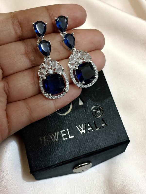 Blue Classic Teardrop American Diamond Earrings - Image 2