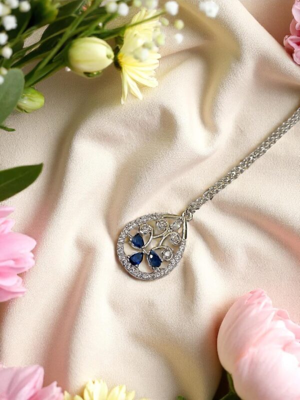 Elegant Blue Colored Ad Maang Tikka with Stone Detailing - Image 2
