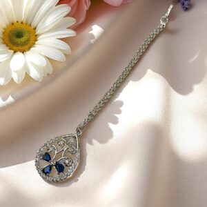Elegant Blue Colored Ad Maang Tikka with Stone Detailing