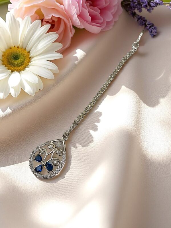 Elegant Blue Colored Ad Maang Tikka with Stone Detailing
