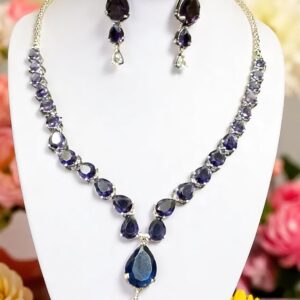 Elegant Blue Stone American Diamond Necklace Set