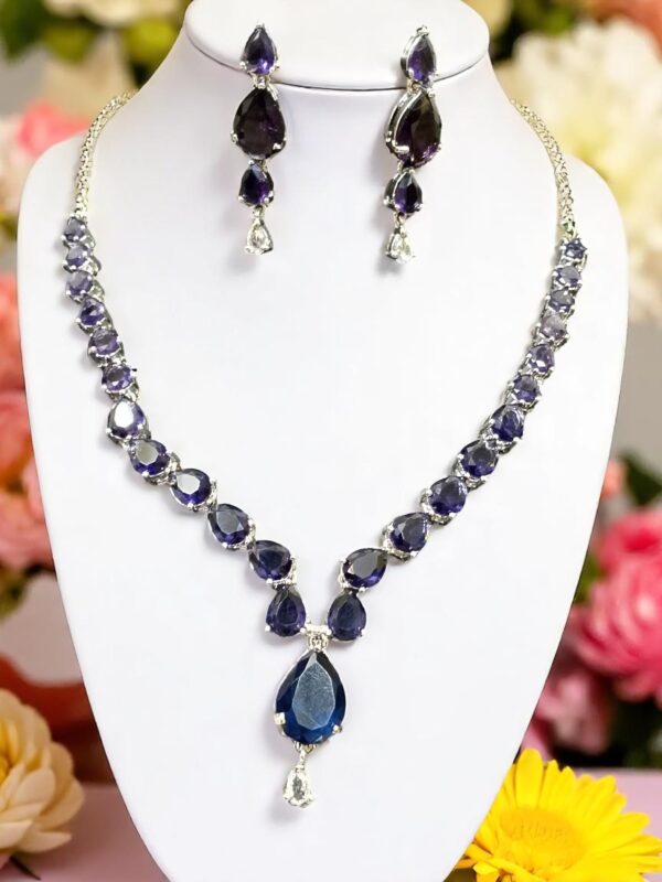 Elegant Blue Stone American Diamond Necklace Set