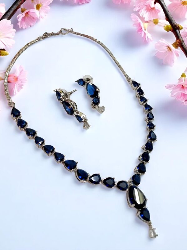 Elegant Blue Stone American Diamond Necklace Set - Image 2