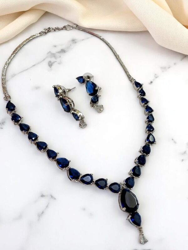 Elegant Blue Stone American Diamond Necklace Set - Image 3