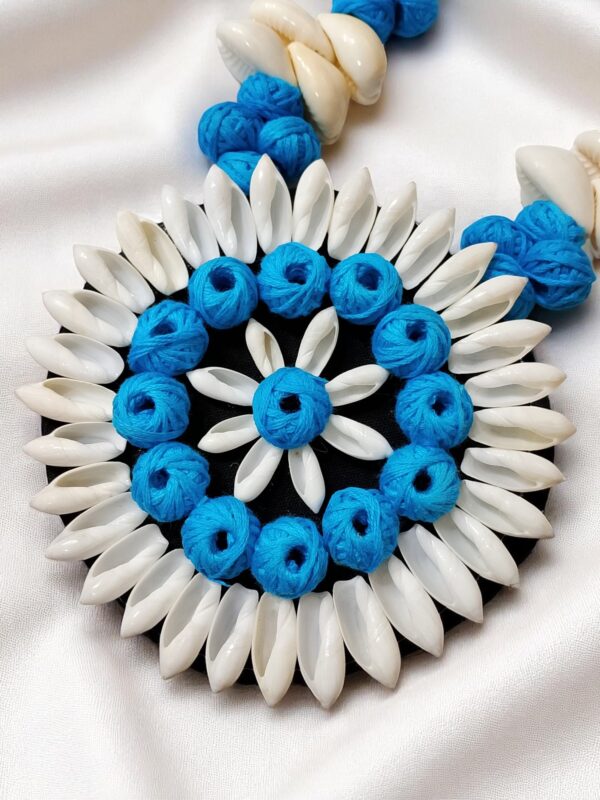 Blue & White Handmade Real Sea Shells Necklace With Earring - Image 2