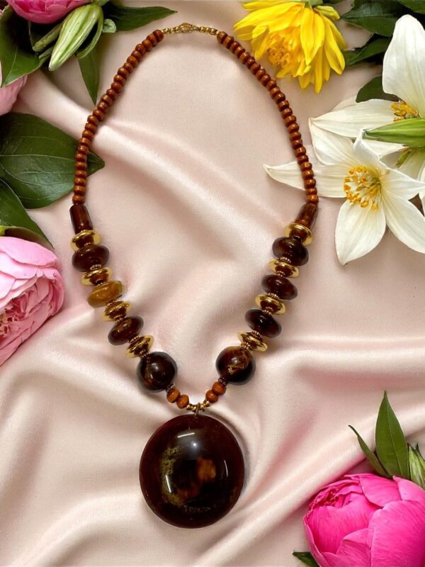 Elegant Brown, Red, Rani Chemical Beads Necklace 3 Pcs Set