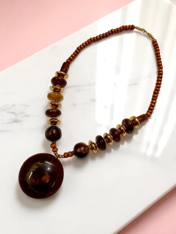 Elegant Brown, Red, Rani Chemical Beads Necklace 3 Pcs Set - Image 2