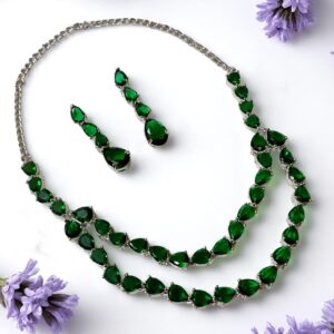 Elegant Double-Layer Green AD Necklace Set