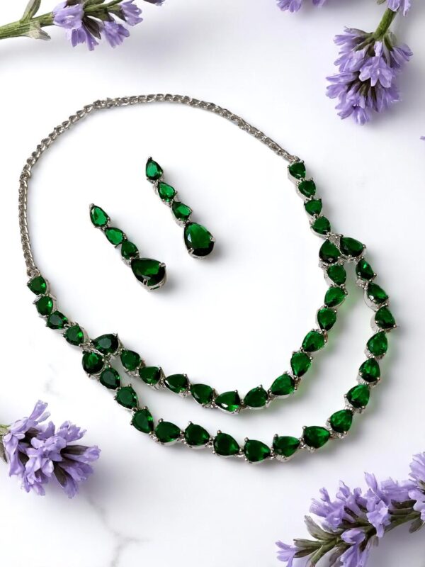 Elegant Double-Layer Green AD Necklace Set