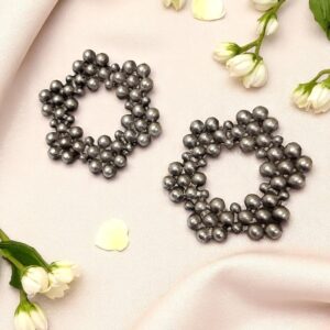 Bold Clustered Bead Hoop Earrings in Oxidised Finish