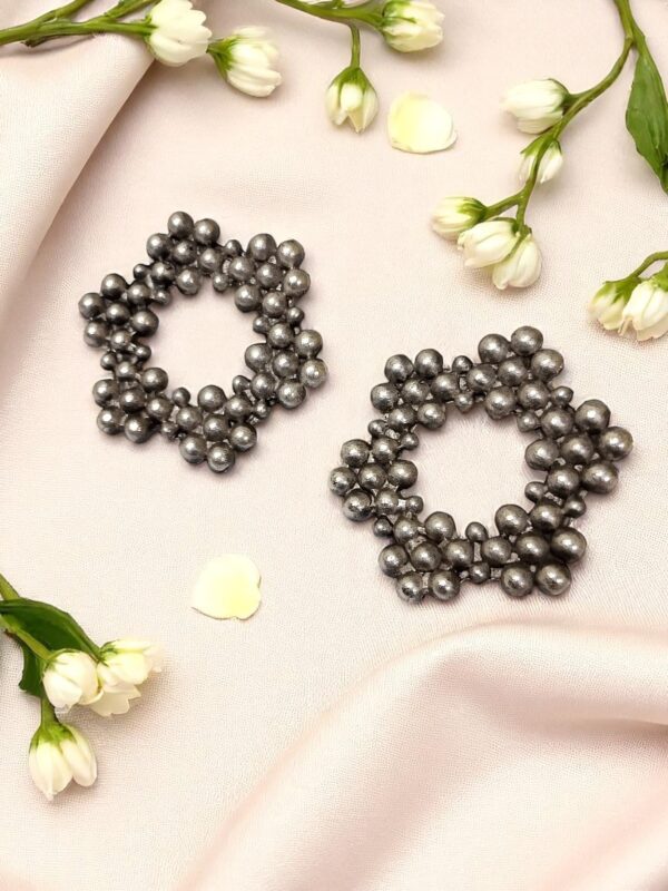 Bold Clustered Bead Hoop Earrings in Oxidised Finish
