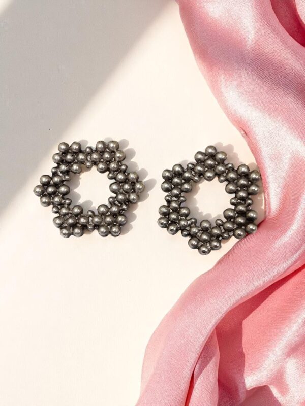 Bold Clustered Bead Hoop Earrings in Oxidised Finish - Image 2
