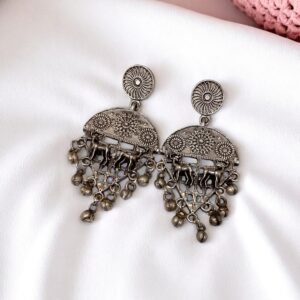 Oxidised Dangler Earrings with Elephant & Ghungroo Detailing