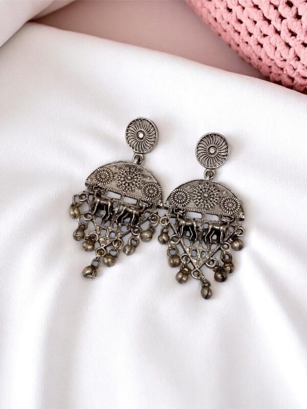 Oxidised Dangler Earrings with Elephant & Ghungroo Detailing