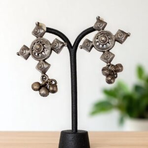 Square Stud Oxidised Jhumka Earrings