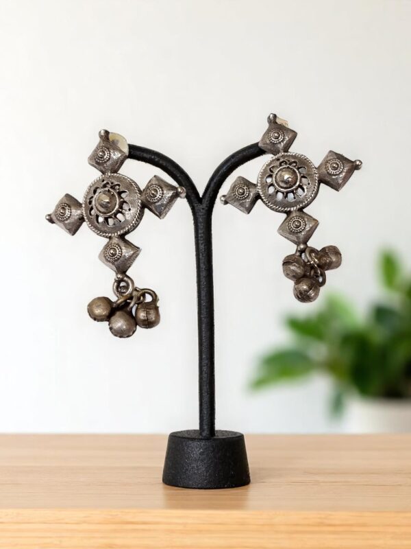 Square Stud Oxidised Jhumka Earrings