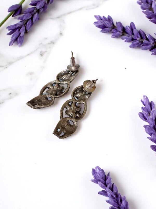 Triple Floral Chain Oxidised Earrings - Image 2