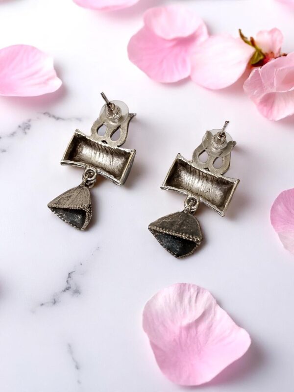 Oxidised Trishul Damaru Statement Earrings - Image 3