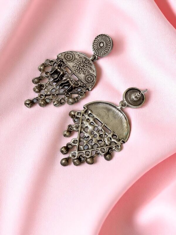 Oxidised Dangler Earrings with Elephant & Ghungroo Detailing - Image 2