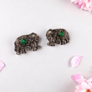 Oxidised Elephant Motif Stud Earrings